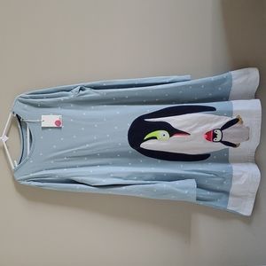 Mini Boden Cloudburst Penguins Long Sleeve Applique Dress size 11-12 NWT